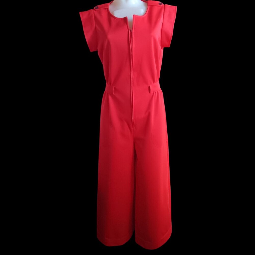 True Vintage Womens Disco Jumpsuit Medium 1970's 1of1 Red Sleeveless Bellbottom
